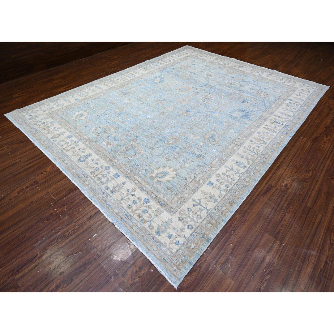 9'1" x 12'0" New Hand Knotted Blue Wool Rectangle Oriental Rug - MOA10288298