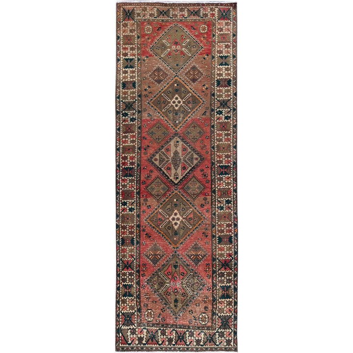3'5" x 10'3" Vintage Hand Knotted Red Wool Runner Oriental Rug - MOA102882