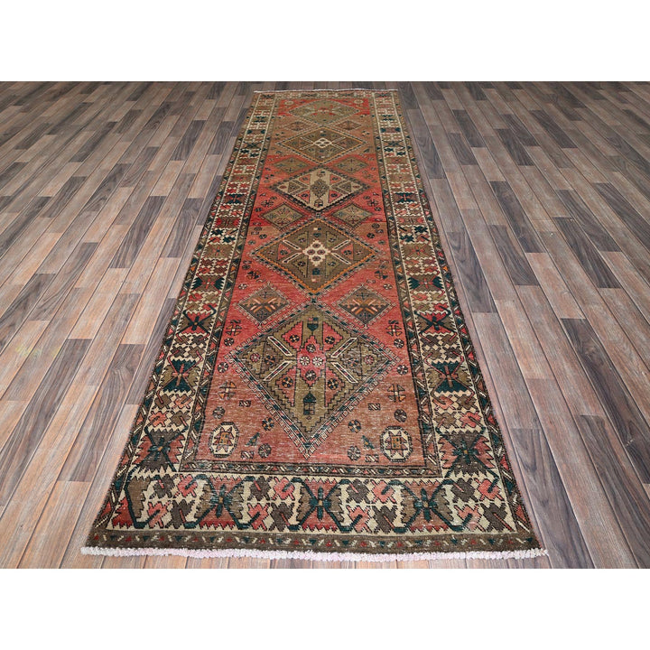 3'5" x 10'3" Vintage Hand Knotted Red Wool Runner Oriental Rug - MOA102882