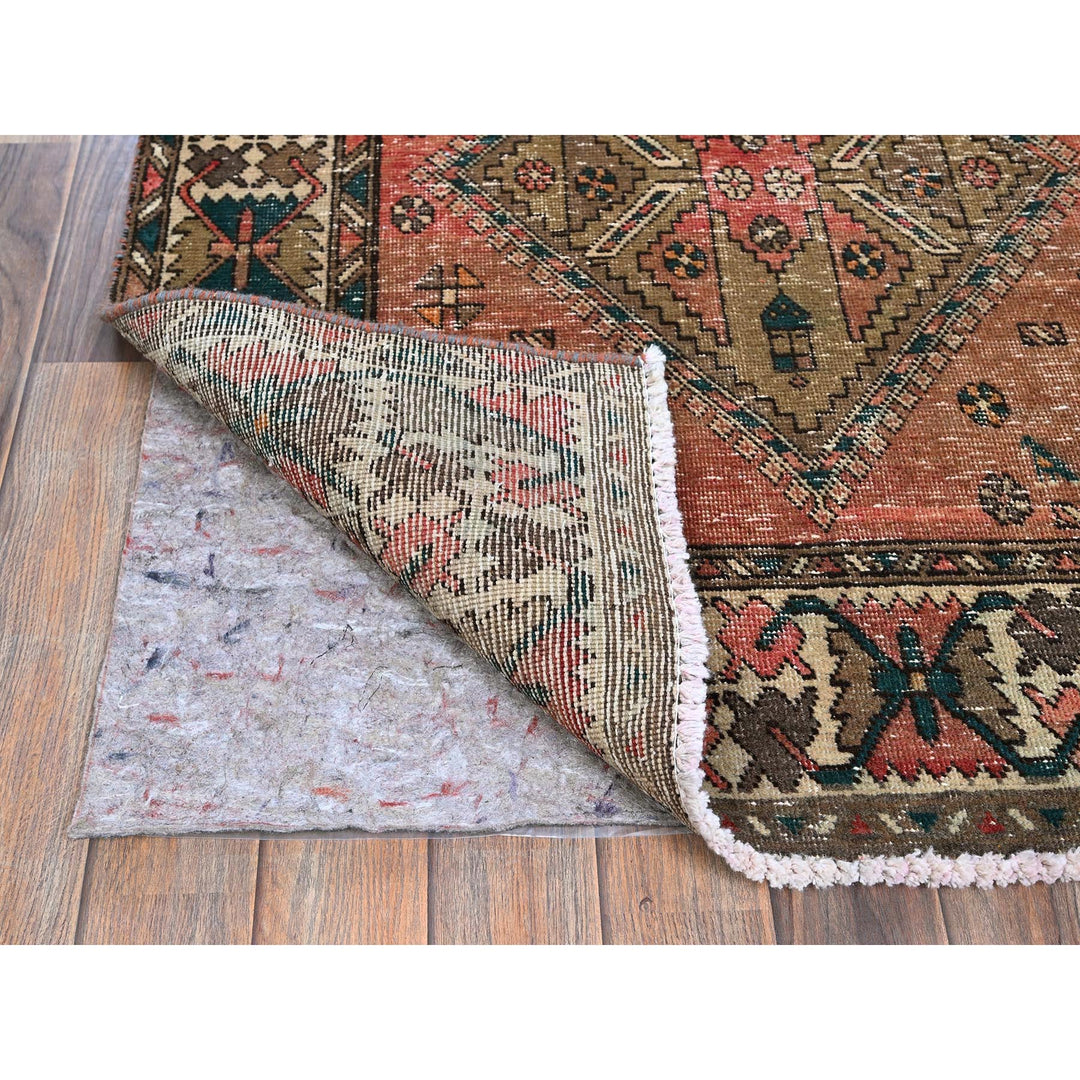 3'5" x 10'3" Vintage Hand Knotted Red Wool Runner Oriental Rug - MOA102882