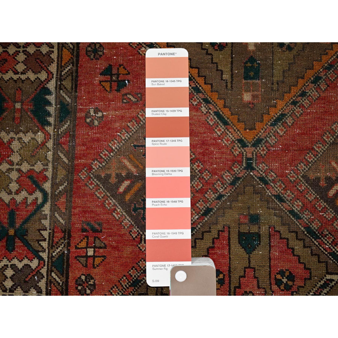 3'5" x 10'3" Vintage Hand Knotted Red Wool Runner Oriental Rug - MOA102882