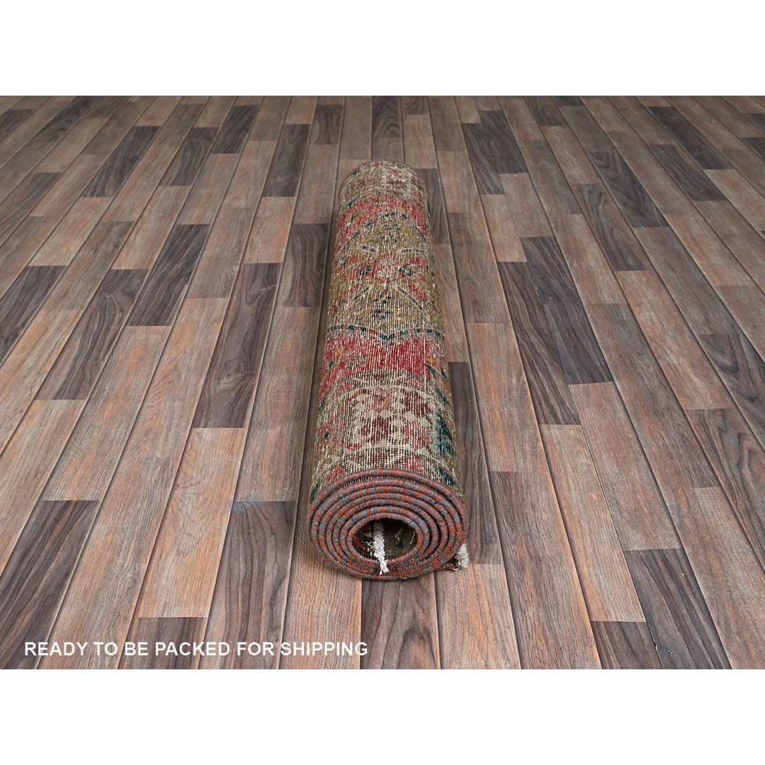 3'5" x 10'3" Vintage Hand Knotted Red Wool Runner Oriental Rug - MOA102882