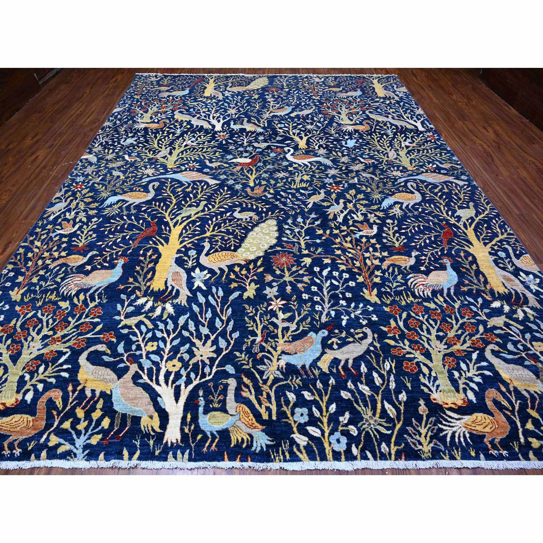 10'1" x 13'2" New Hand Knotted Blue Wool Rectangle Oriental Rug - MOA10288309