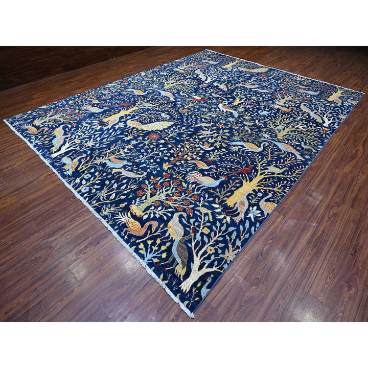 10'1" x 13'2" New Hand Knotted Blue Wool Rectangle Oriental Rug - MOA10288309