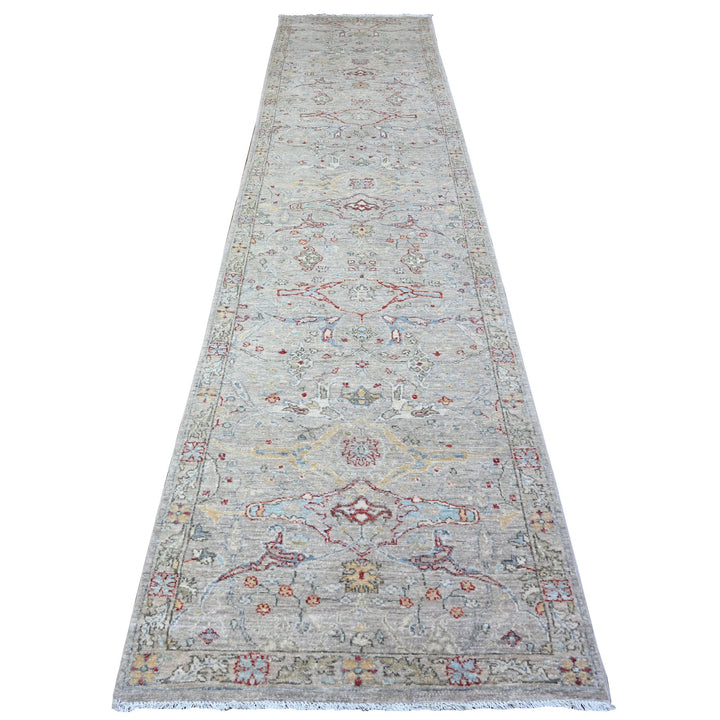 3'1" x 13'9" New Hand Knotted Grey Cotton Runner Oriental Rug - MOA10288332