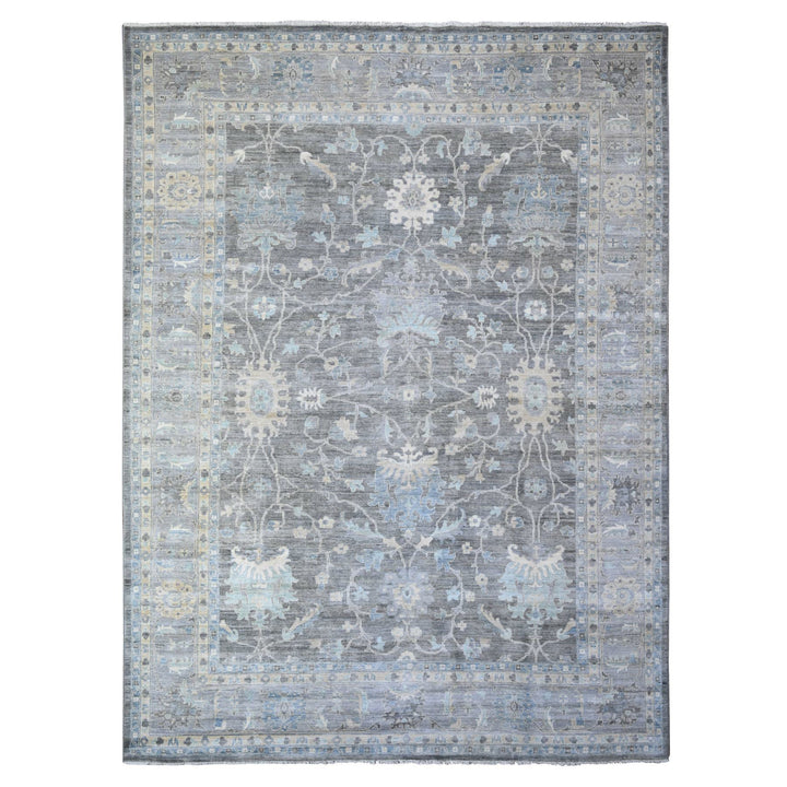 9'11" x 13'6" New Hand Knotted Grey Wool Rectangle Oriental Rug - MOA10288385