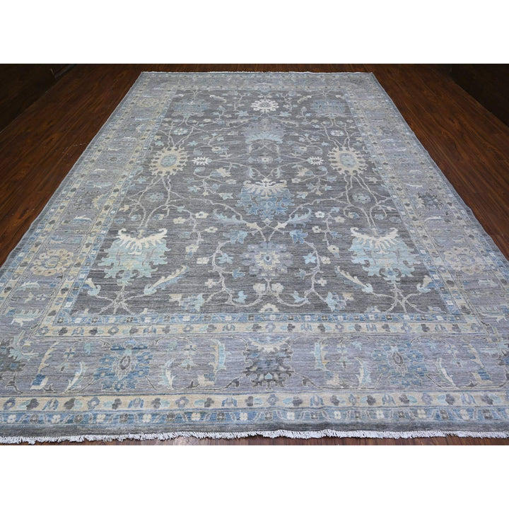 9'11" x 13'6" New Hand Knotted Grey Wool Rectangle Oriental Rug - MOA10288385