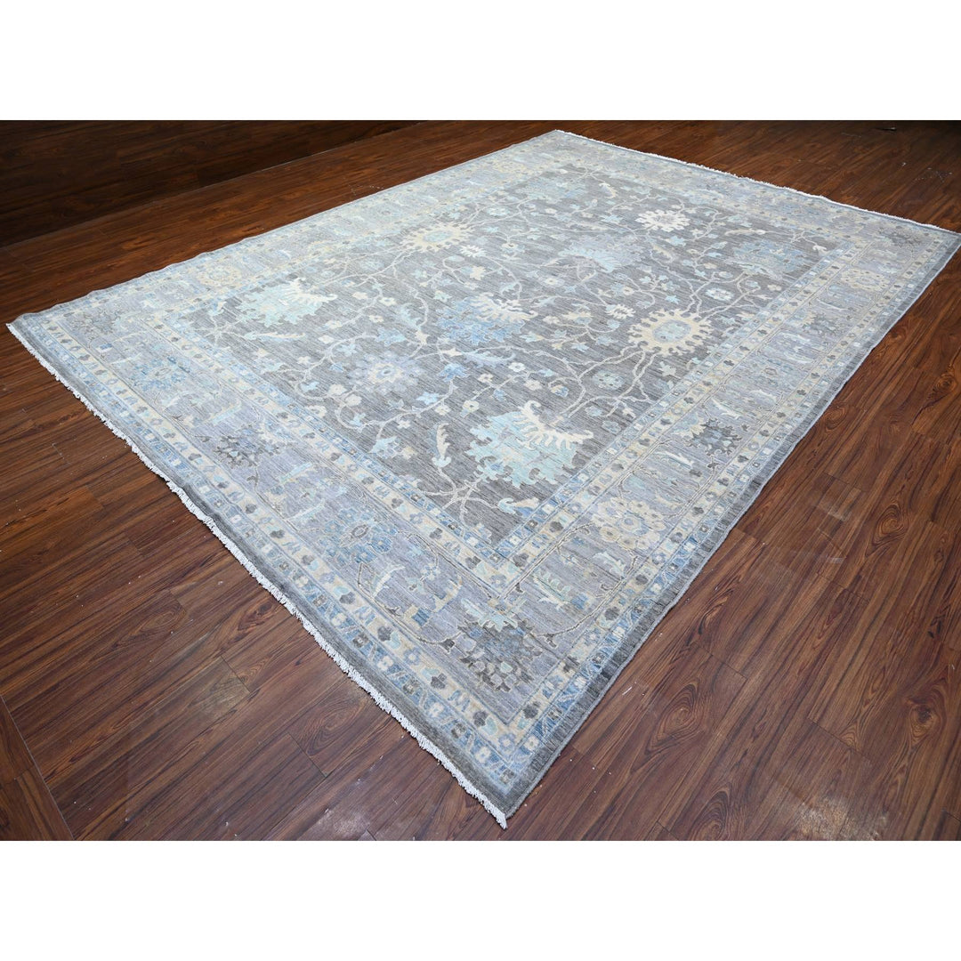 9'11" x 13'6" New Hand Knotted Grey Wool Rectangle Oriental Rug - MOA10288385