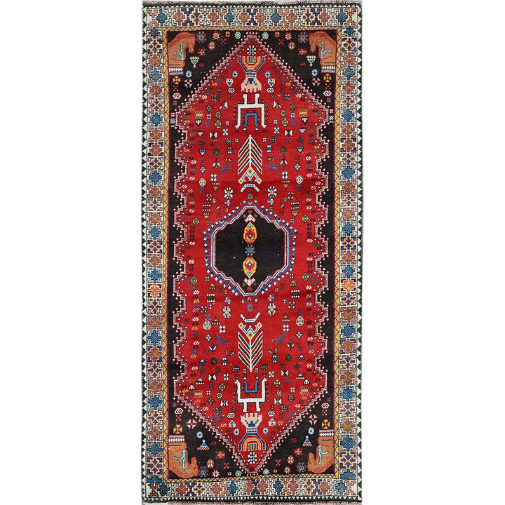 3'5" x 8'2" Vintage Hand Knotted Red Wool Runner Oriental Rug - MOA102883