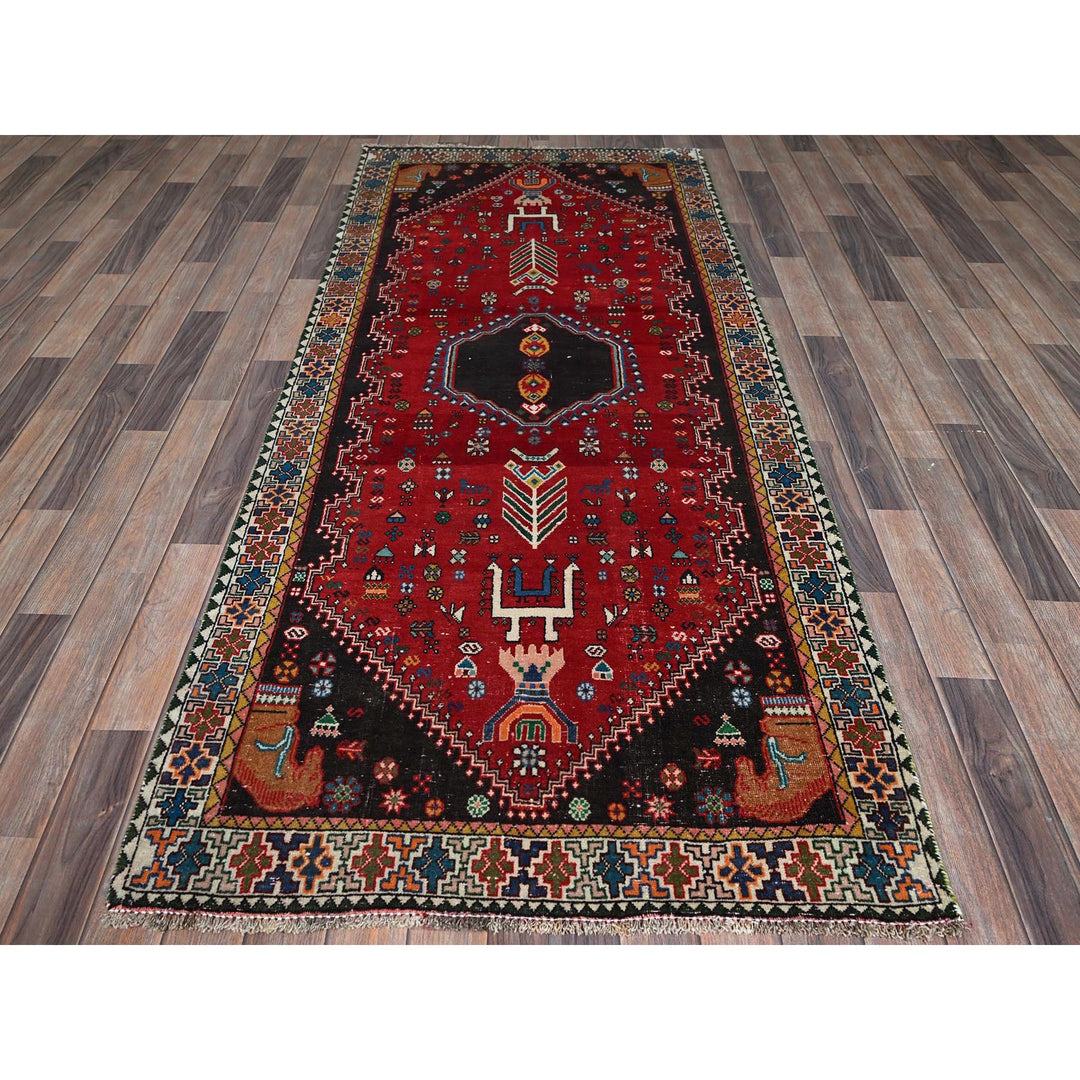 3'5" x 8'2" Vintage Hand Knotted Red Wool Runner Oriental Rug - MOA102883
