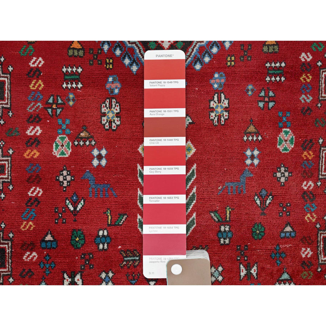 3'5" x 8'2" Vintage Hand Knotted Red Wool Runner Oriental Rug - MOA102883