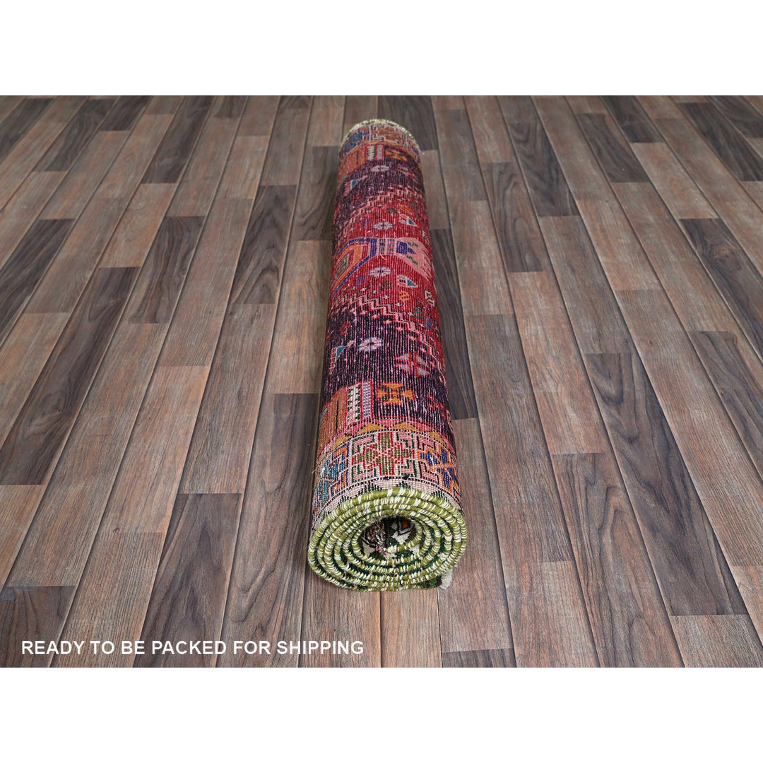 3'5" x 8'2" Vintage Hand Knotted Red Wool Runner Oriental Rug - MOA102883