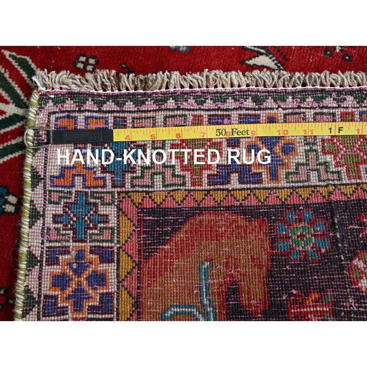 3'5" x 8'2" Vintage Hand Knotted Red Wool Runner Oriental Rug - MOA102883
