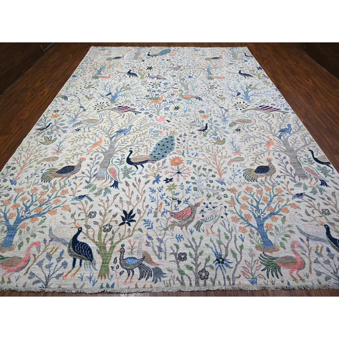 10'3" x 13'9" New Hand Knotted Ivory Wool Rectangle Oriental Rug - MOA10288402