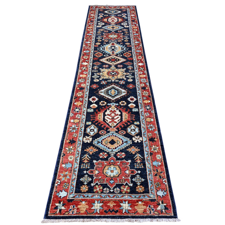 2'7" x 11'8" New Hand Knotted Blue Wool Runner Oriental Rug - MOA10288403