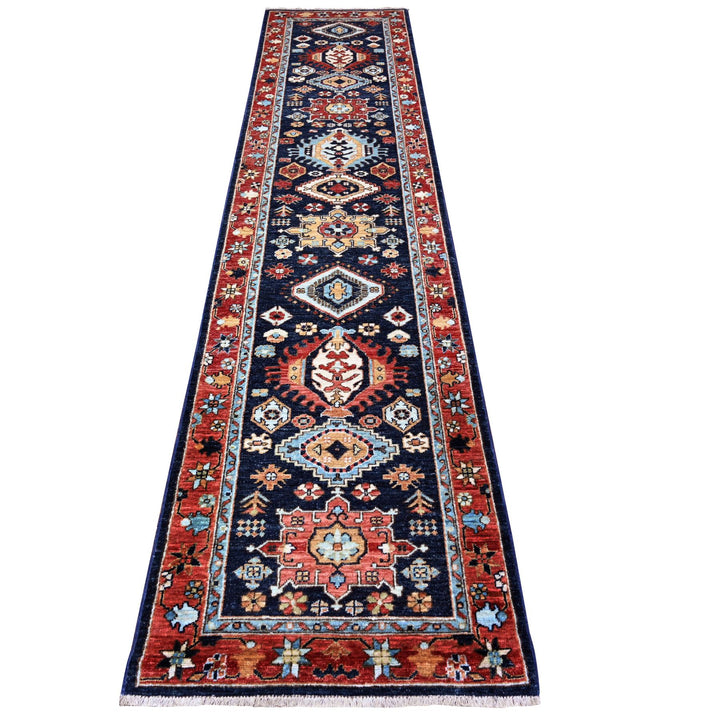 2'6" x 11'8" New Hand Knotted Blue Wool Runner Oriental Rug - MOA10288407