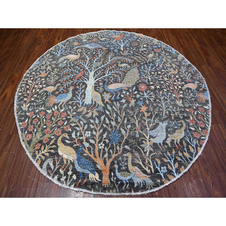 7'11" x 8'2" New Hand Knotted Grey Cotton Round Oriental Rug - MOA10288414