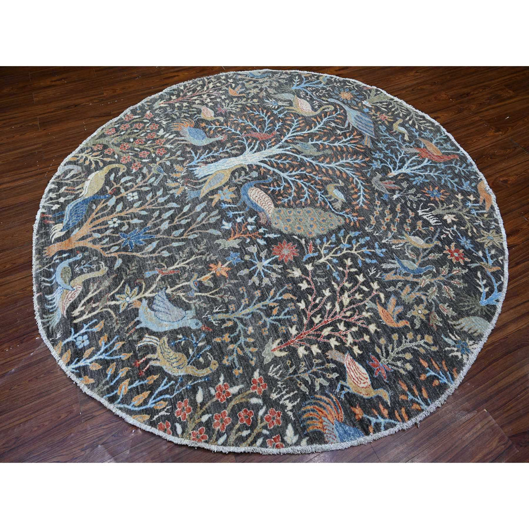 7'11" x 8'2" New Hand Knotted Grey Cotton Round Oriental Rug - MOA10288414