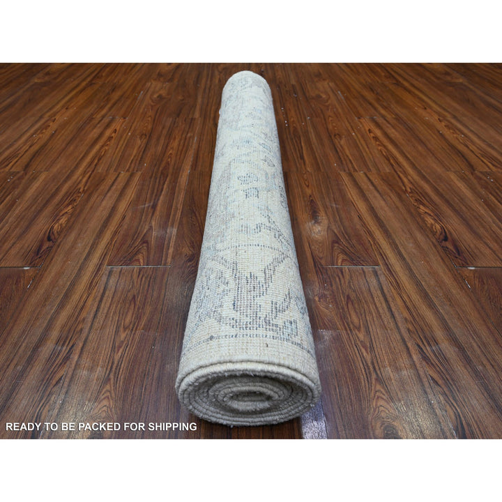 4'0" x 16'1" New Hand Knotted Ivory Wool Runner Oriental Rug - MOA10288436