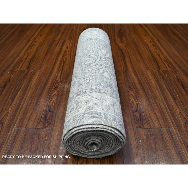 2'6" x 19'1" New Hand Knotted Grey Wool Runner Oriental Rug - MOA10288531