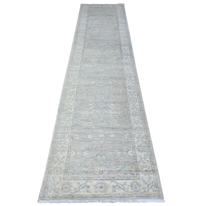 2'7" x 11'4" New Hand Knotted Grey Cotton Runner Oriental Rug - MOA10288533