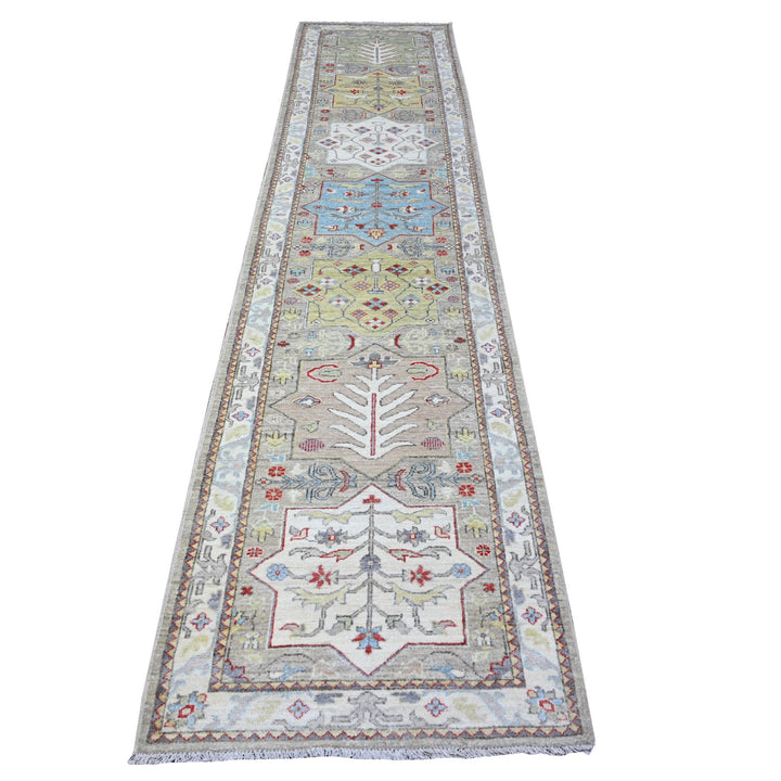 2'8" x 12'1" New Hand Knotted Grey Wool Runner Oriental Rug - MOA10288546