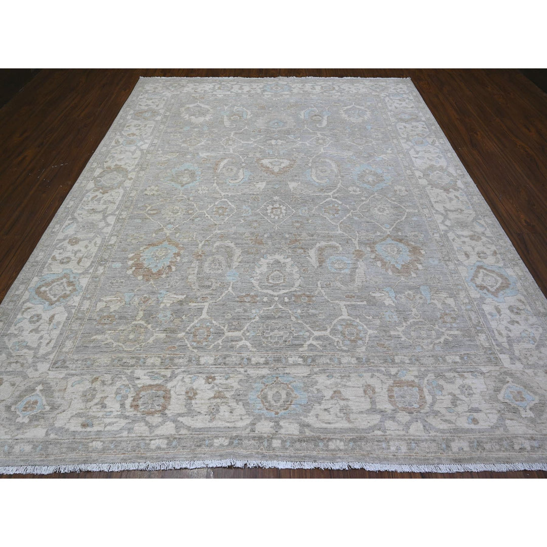 8'10" x 10'9" New Hand Knotted Grey Wool Rectangle Oriental Rug - MOA10288560