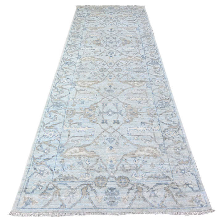 4'0" x 11'10" New Hand Knotted Blue Wool Runner Oriental Rug - MOA10288568