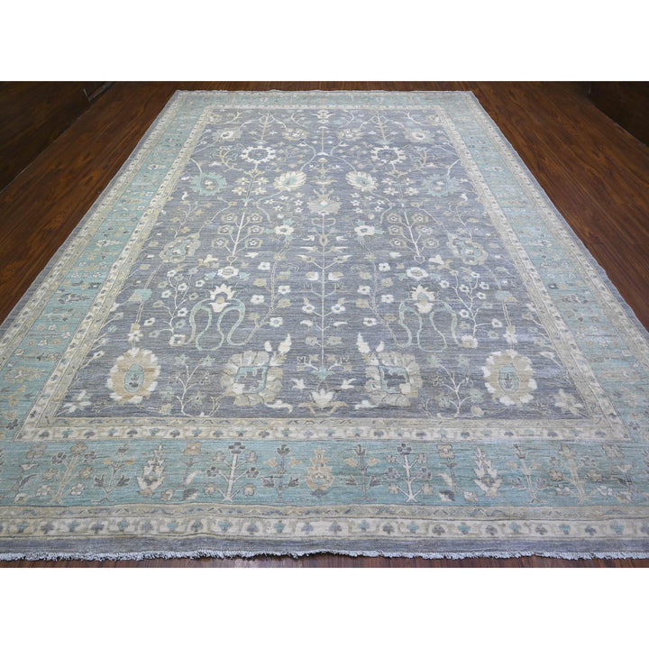 10'2" x 13'11" New Hand Knotted Grey Wool Rectangle Oriental Rug - MOA10288584