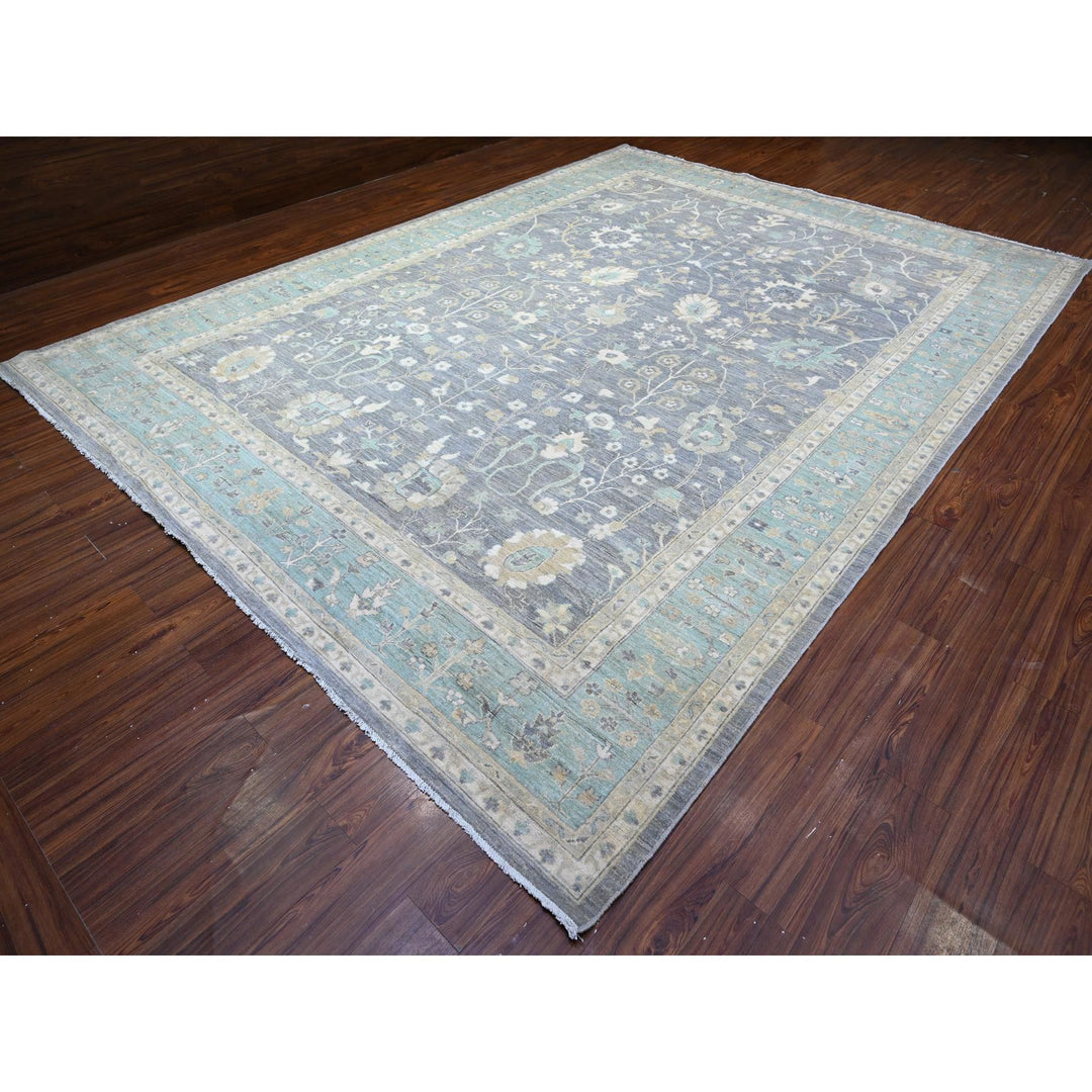 10'2" x 13'11" New Hand Knotted Grey Wool Rectangle Oriental Rug - MOA10288584