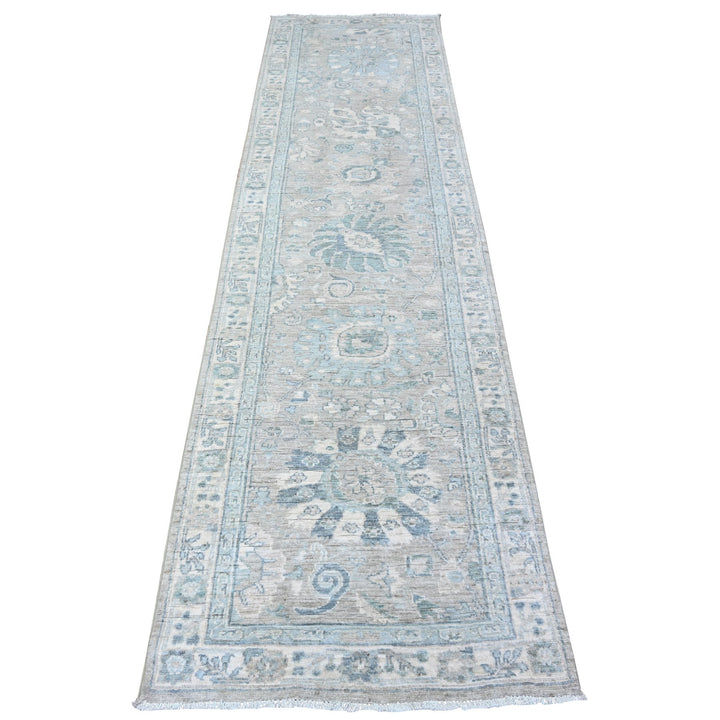 2'8" x 10'2" New Hand Knotted Grey Wool Runner Oriental Rug - MOA10288590