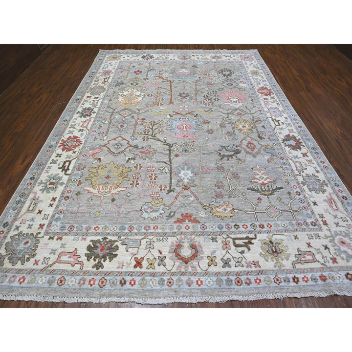 8'9" x 11'10" New Hand Knotted Grey Wool Rectangle Oriental Rug - MOA10288618