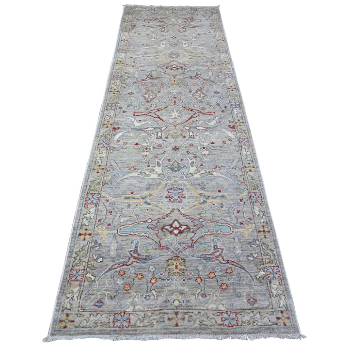 3'1" x 9'11" New Hand Knotted Grey Wool Runner Oriental Rug - MOA10288624