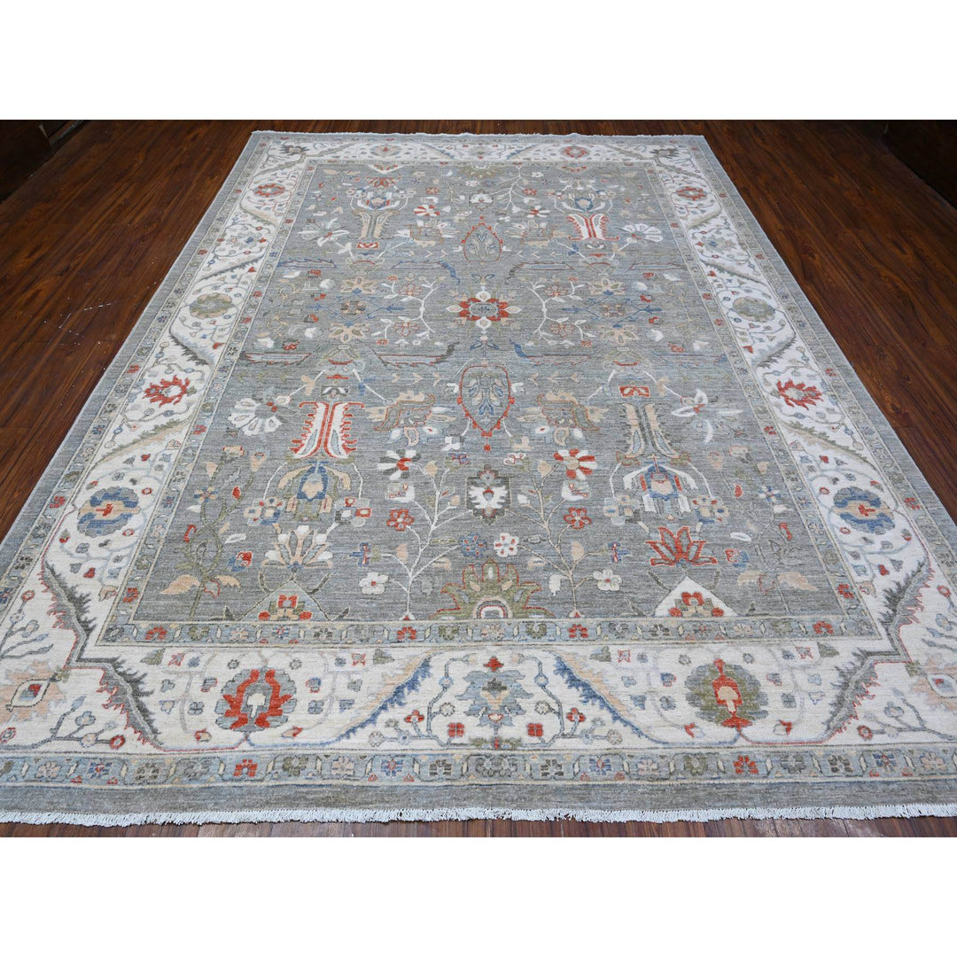 9'2" x 11'10" New Hand Knotted Grey Wool Rectangle Oriental Rug - MOA10288643