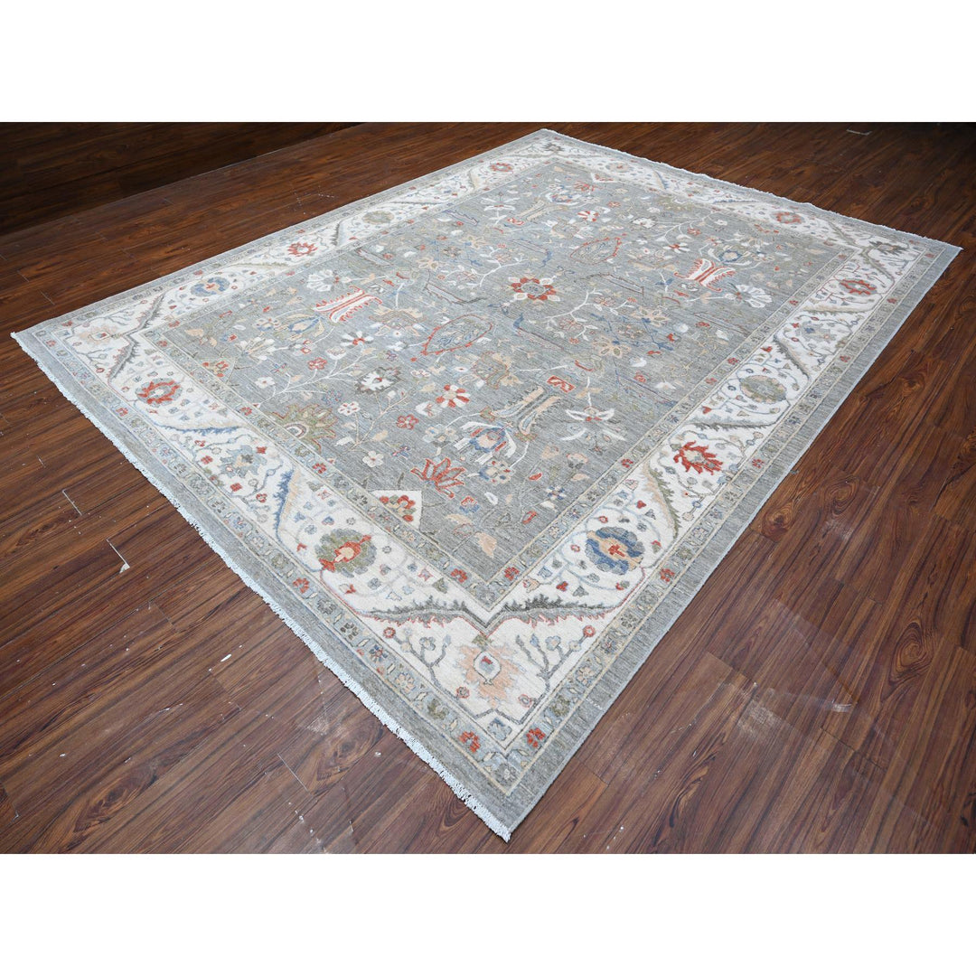 9'2" x 11'10" New Hand Knotted Grey Wool Rectangle Oriental Rug - MOA10288643