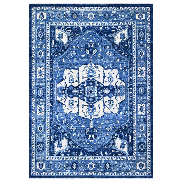 8'11" x 12'4" New Hand Knotted Blue Wool Rectangle Oriental Rug - MOA10288644