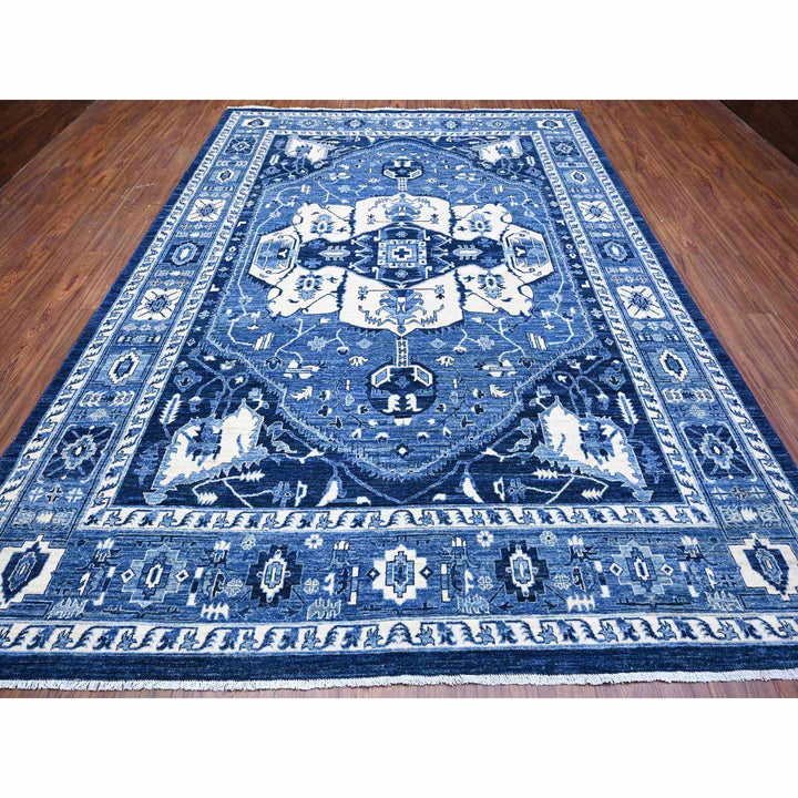 8'11" x 12'4" New Hand Knotted Blue Wool Rectangle Oriental Rug - MOA10288644