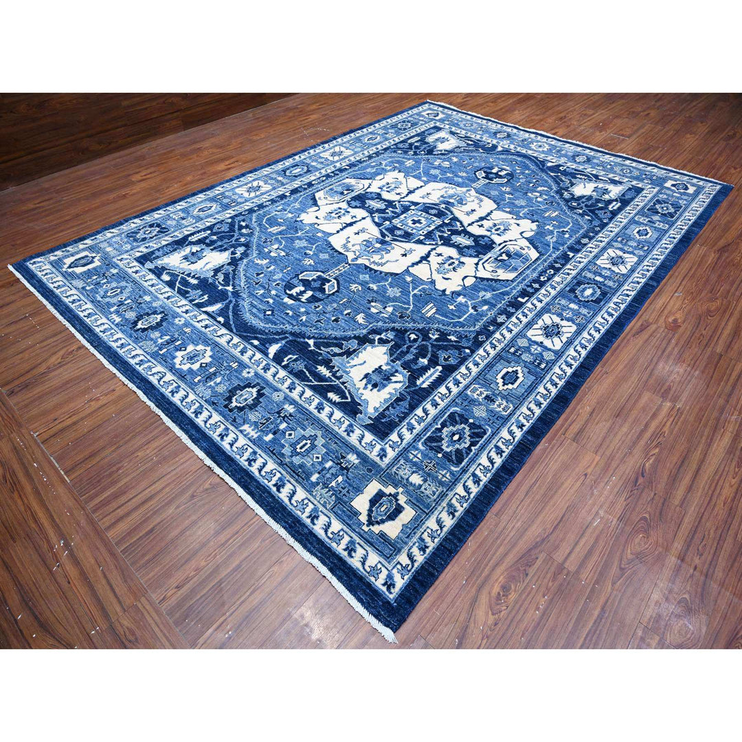 8'11" x 12'4" New Hand Knotted Blue Wool Rectangle Oriental Rug - MOA10288644