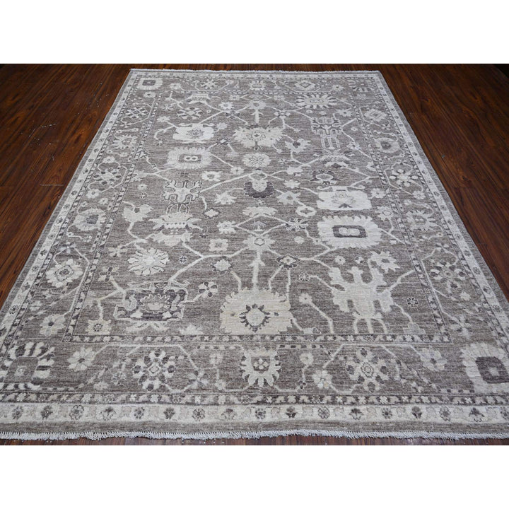 8'1" x 9'9" New Hand Knotted Grey Wool Rectangle Oriental Rug - MOA10288650