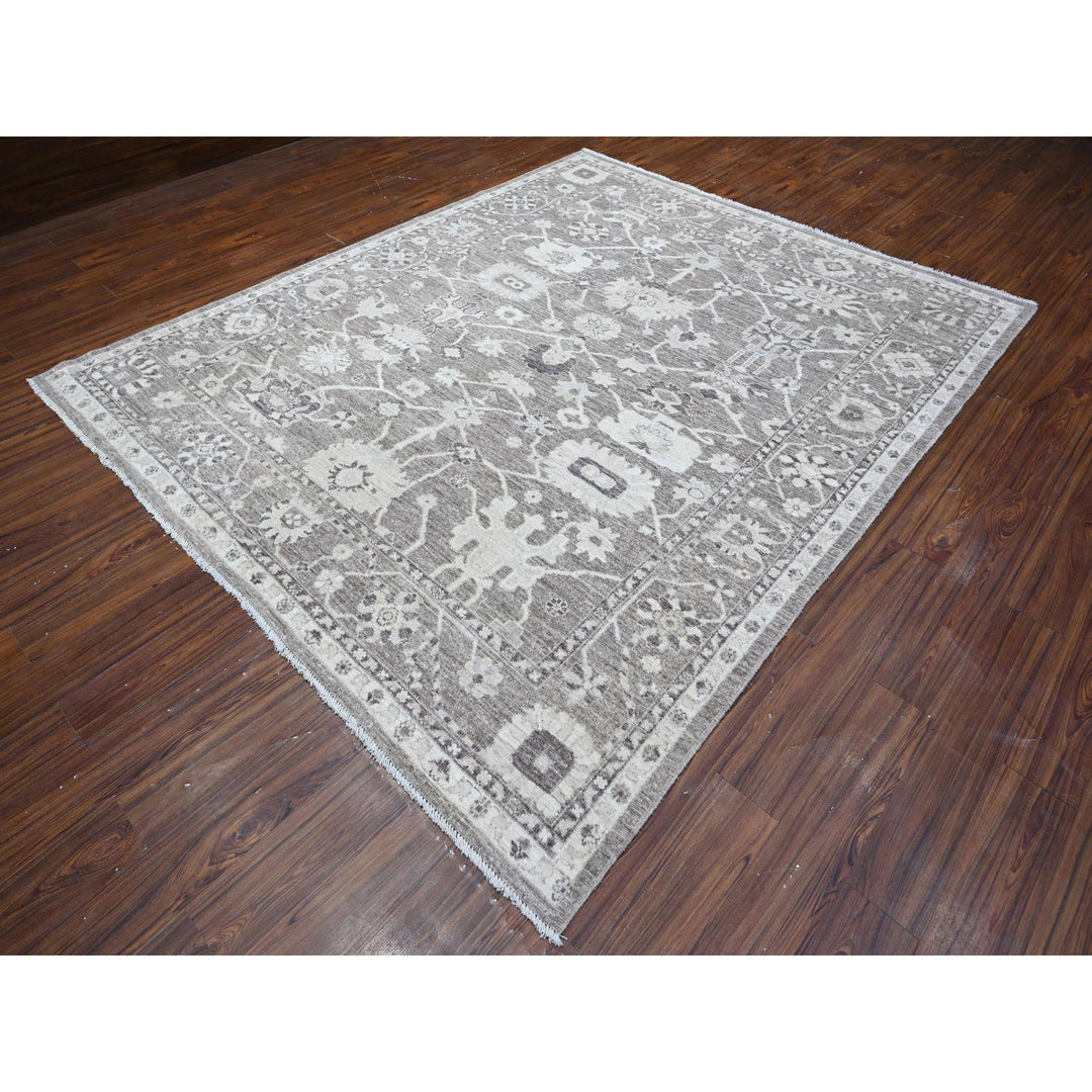 8'1" x 9'9" New Hand Knotted Grey Wool Rectangle Oriental Rug - MOA10288650