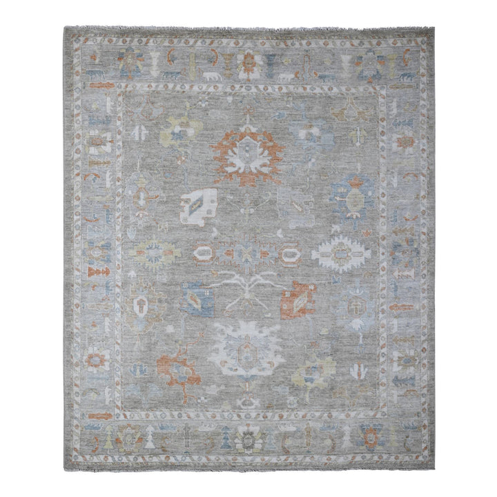 8'0" x 9'7" New Hand Knotted Grey Wool Rectangle Oriental Rug - MOA10288656