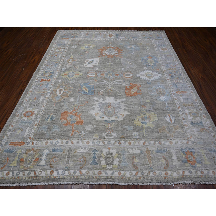 8'0" x 9'7" New Hand Knotted Grey Wool Rectangle Oriental Rug - MOA10288656