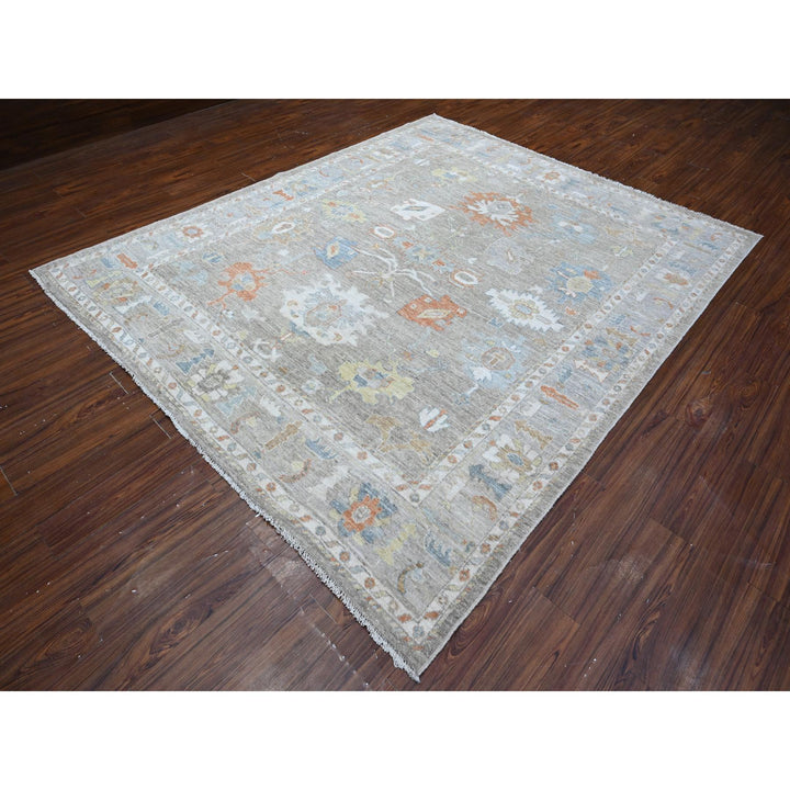 8'0" x 9'7" New Hand Knotted Grey Wool Rectangle Oriental Rug - MOA10288656