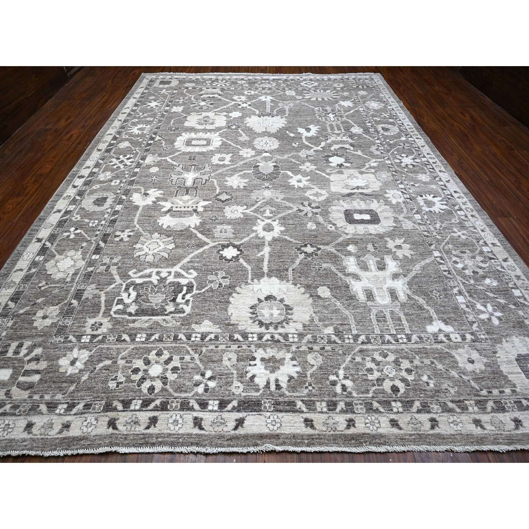 10'2" x 13'11" New Hand Knotted Grey Wool Rectangle Oriental Rug - MOA10288672