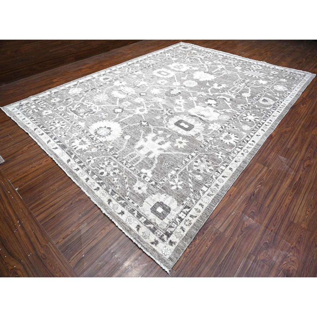 10'2" x 13'11" New Hand Knotted Grey Wool Rectangle Oriental Rug - MOA10288672