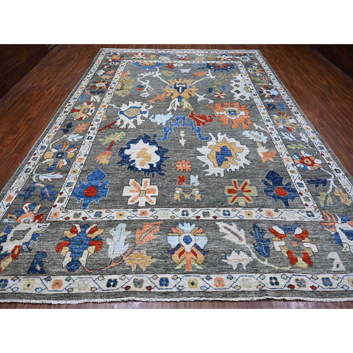 9'9" x 13'4" New Hand Knotted Grey Wool Rectangle Oriental Rug - MOA10288688