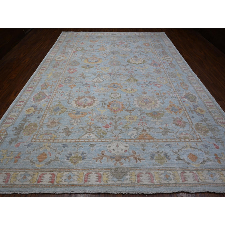 9'11" x 13'5" New Hand Knotted Blue Wool Rectangle Oriental Rug - MOA10288689