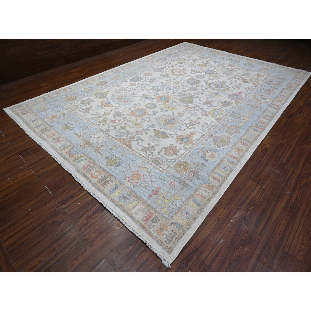 9'9" x 14'2" New Hand Knotted Ivory Wool Rectangle Oriental Rug - MOA10288691