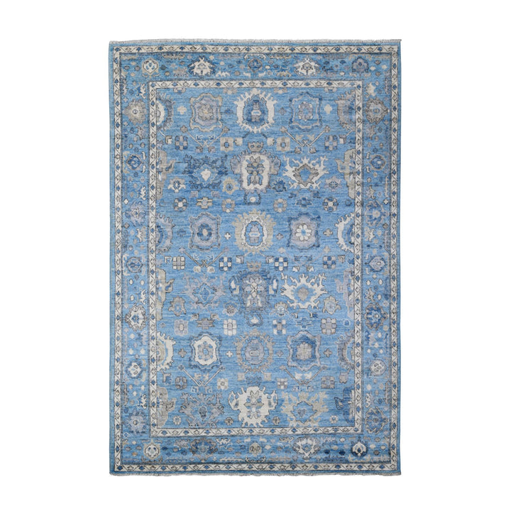 6'2" x 9'3" New Hand Knotted Blue Wool Rectangle Oriental Rug - MOA10288697