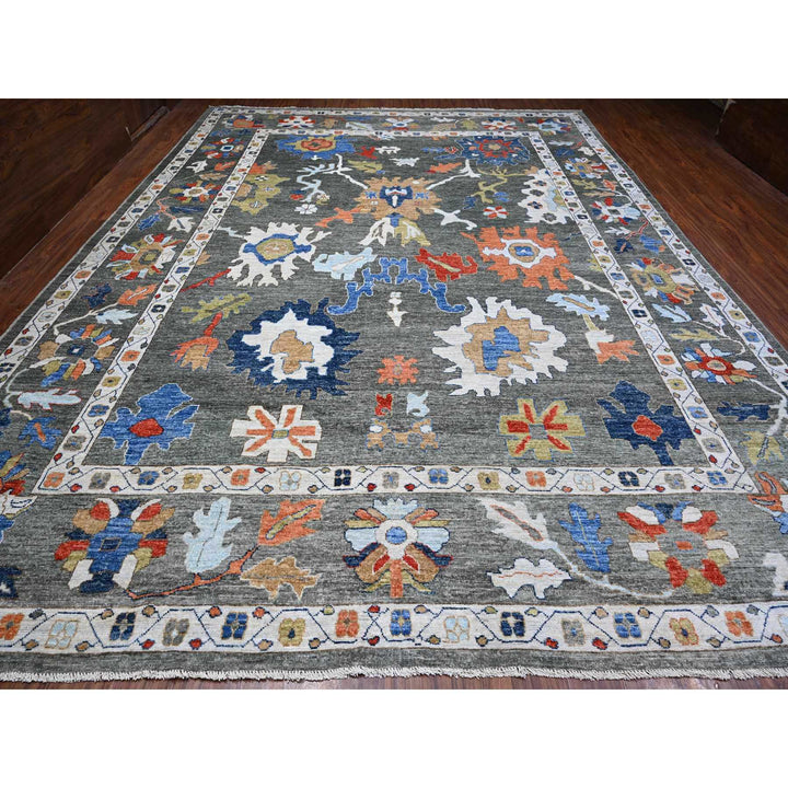 12'1" x 15'11" New Hand Knotted Grey Wool Rectangle Oriental Rug - MOA10288702